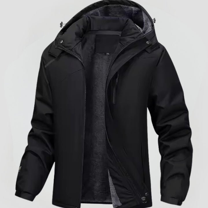 Herren Gefütterte Kapuzen-Winterjacke mit Reißverschluss - Schwarz
