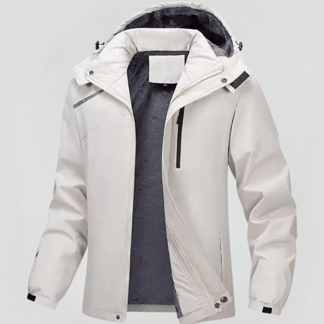 Herren Gefütterte Kapuzen-Winterjacke mit Reißverschluss - Weiß