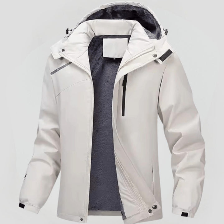 Herren Gefütterte Kapuzen-Winterjacke mit Reißverschluss - Weiß