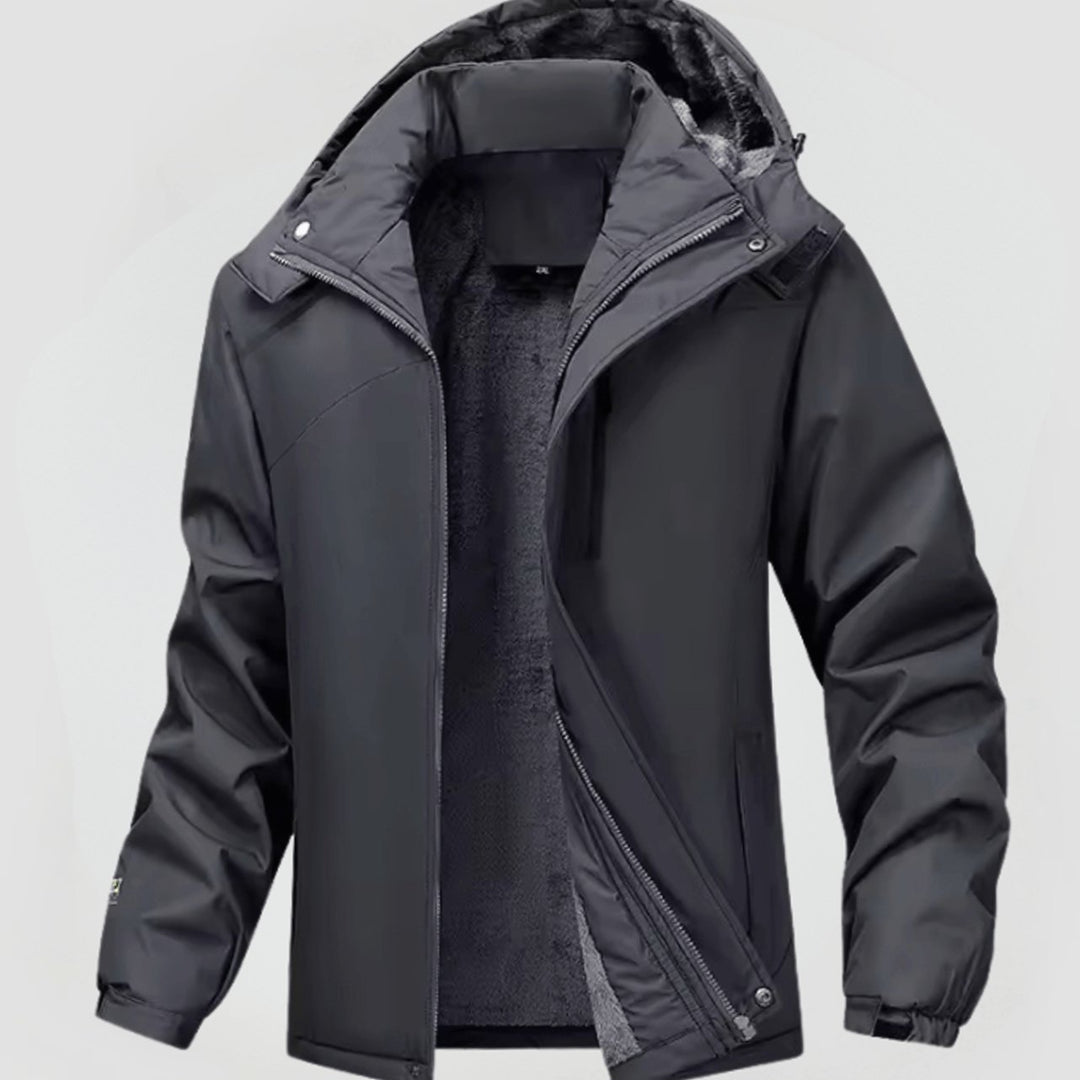 Herren Gefütterte Kapuzen-Winterjacke mit Reißverschluss - Grau