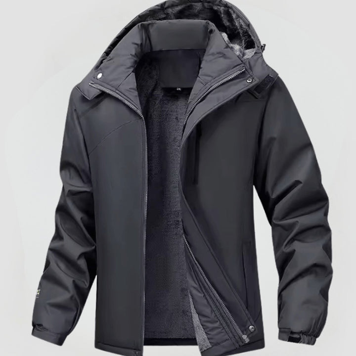 Herren Gefütterte Kapuzen-Winterjacke mit Reißverschluss - Grau