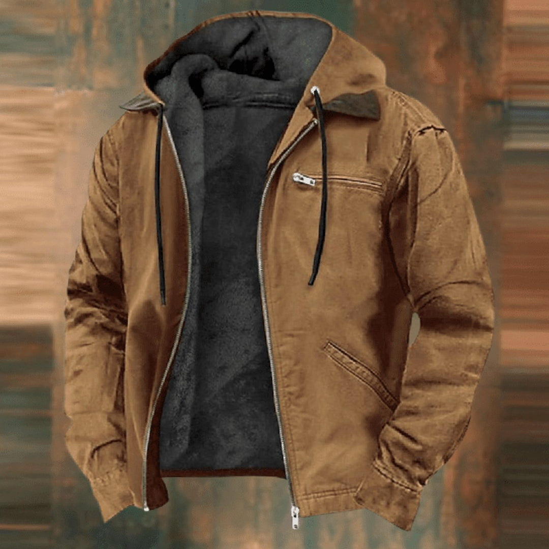 Herren Gefütterte Kapuzen-Winterjacke mit Reißverschluss im Vintage-Look - Braun