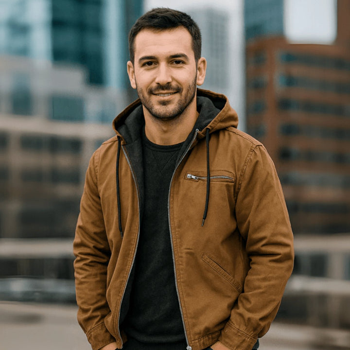 Herren Gefütterte Kapuzen-Winterjacke mit Reißverschluss im Vintage-Look