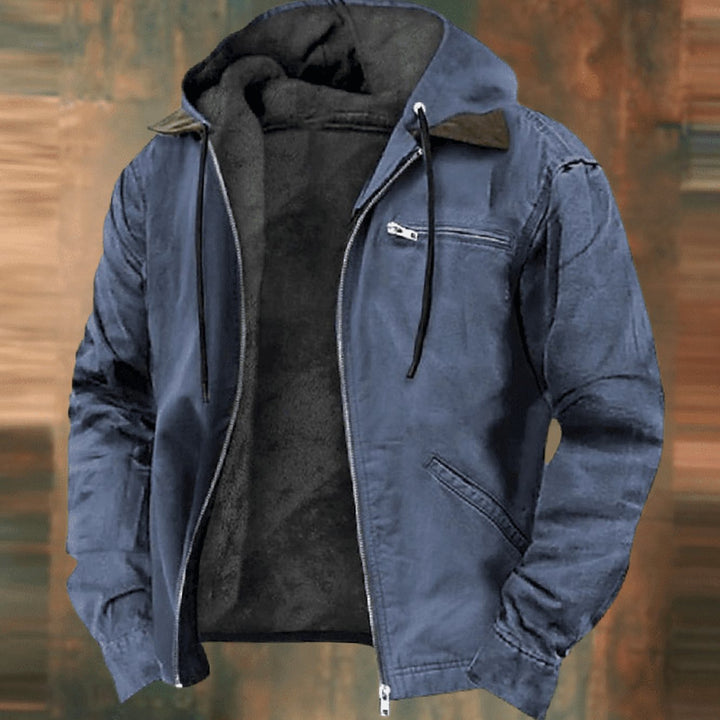 Herren Gefütterte Kapuzen-Winterjacke mit Reißverschluss im Vintage-Look - Blau