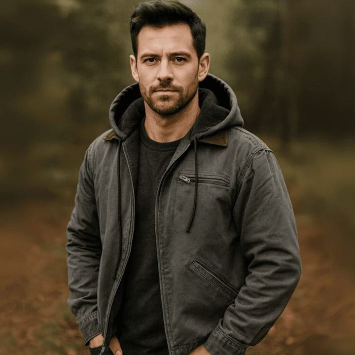 Herren Gefütterte Kapuzen-Winterjacke mit Reißverschluss im Vintage-Look