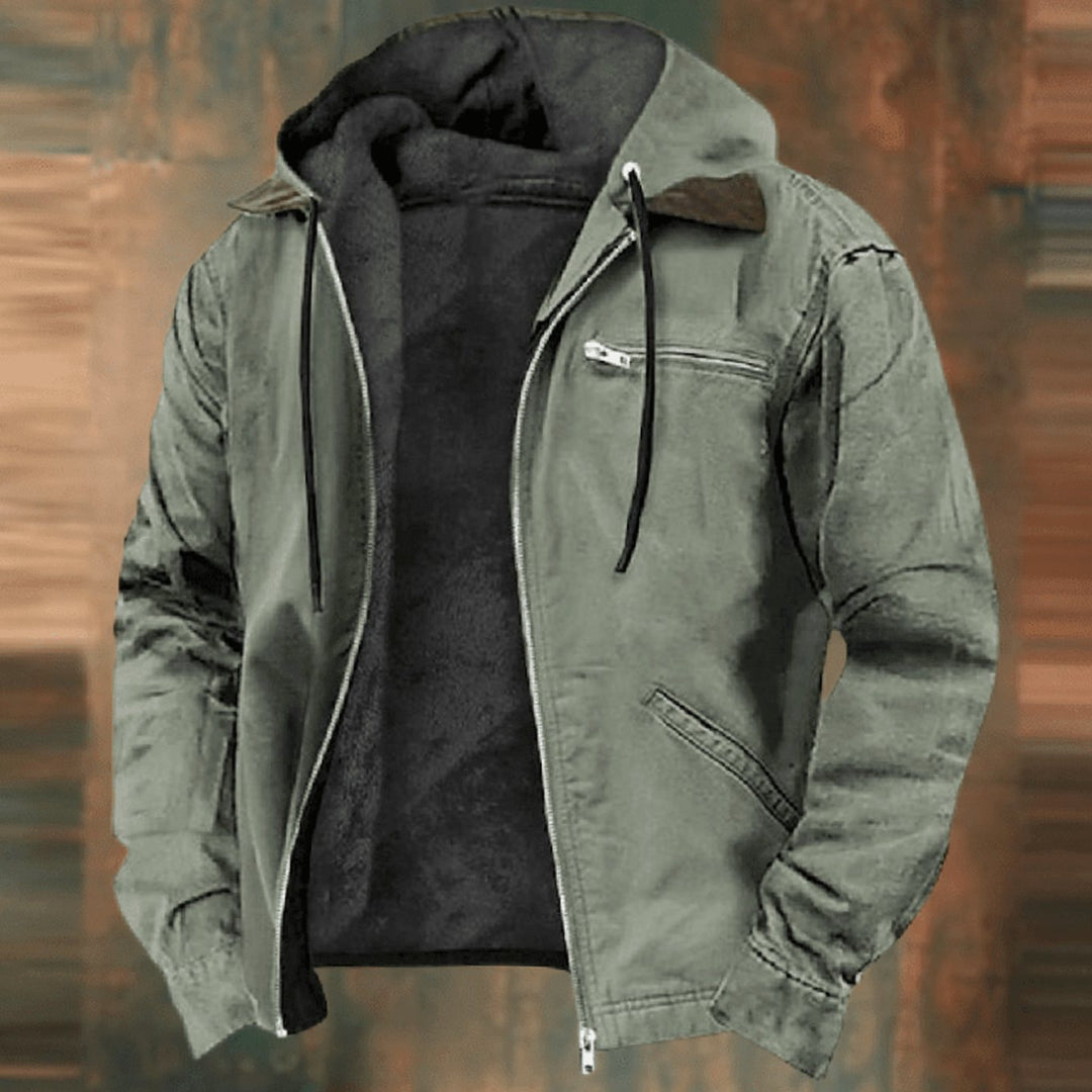 Herren Gefütterte Kapuzen-Winterjacke mit Reißverschluss im Vintage-Look - Grün