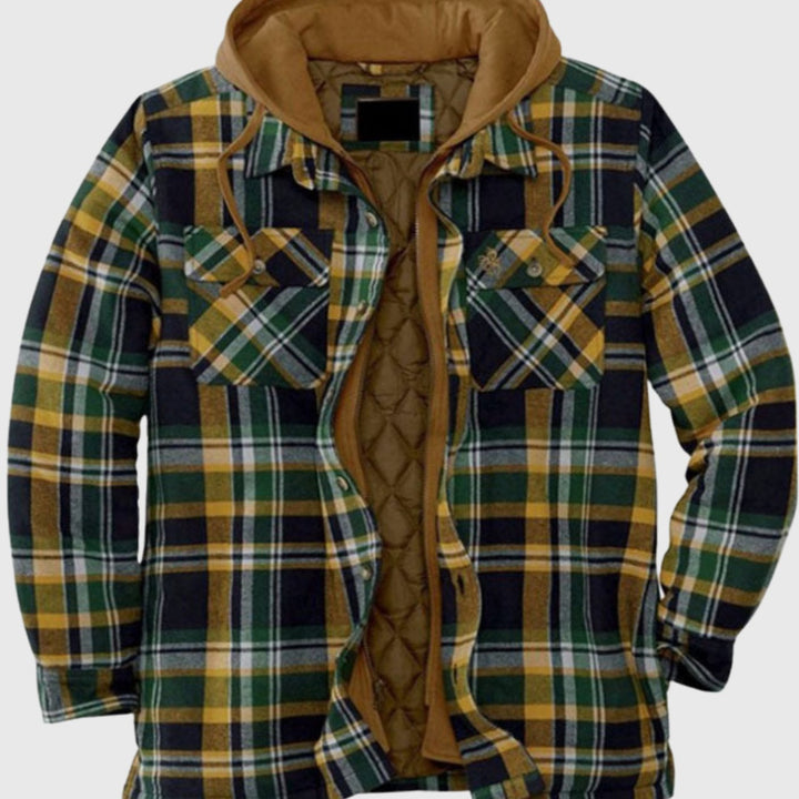 Herren Gefütterter Karierter Hemd-Jacke zum Knöpfen mit Kapuze - Grün