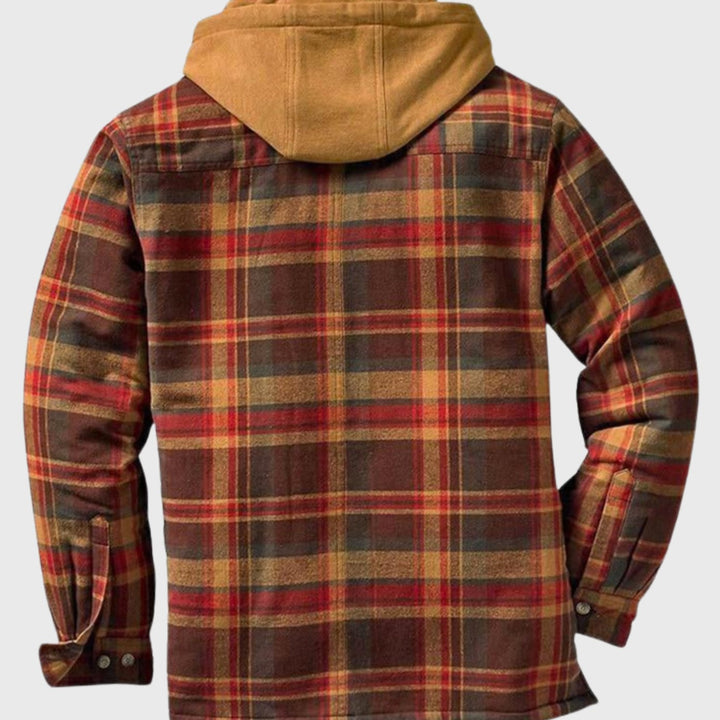Herren Gefütterter Karierter Hemd-Jacke zum Knöpfen mit Kapuze