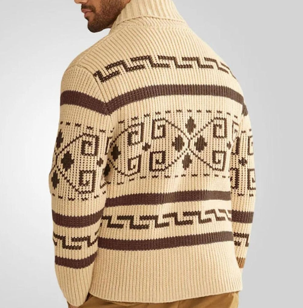 Herren Gemusterte Warme Strickjacke mit Reißverschluss Umlegekragen