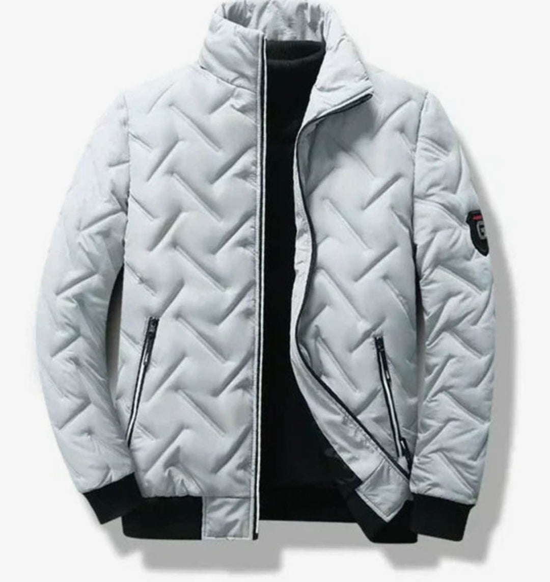 Herren Gesteppte Winterjacke mit Stehkragen Gefüttert - Weiß Schwarz