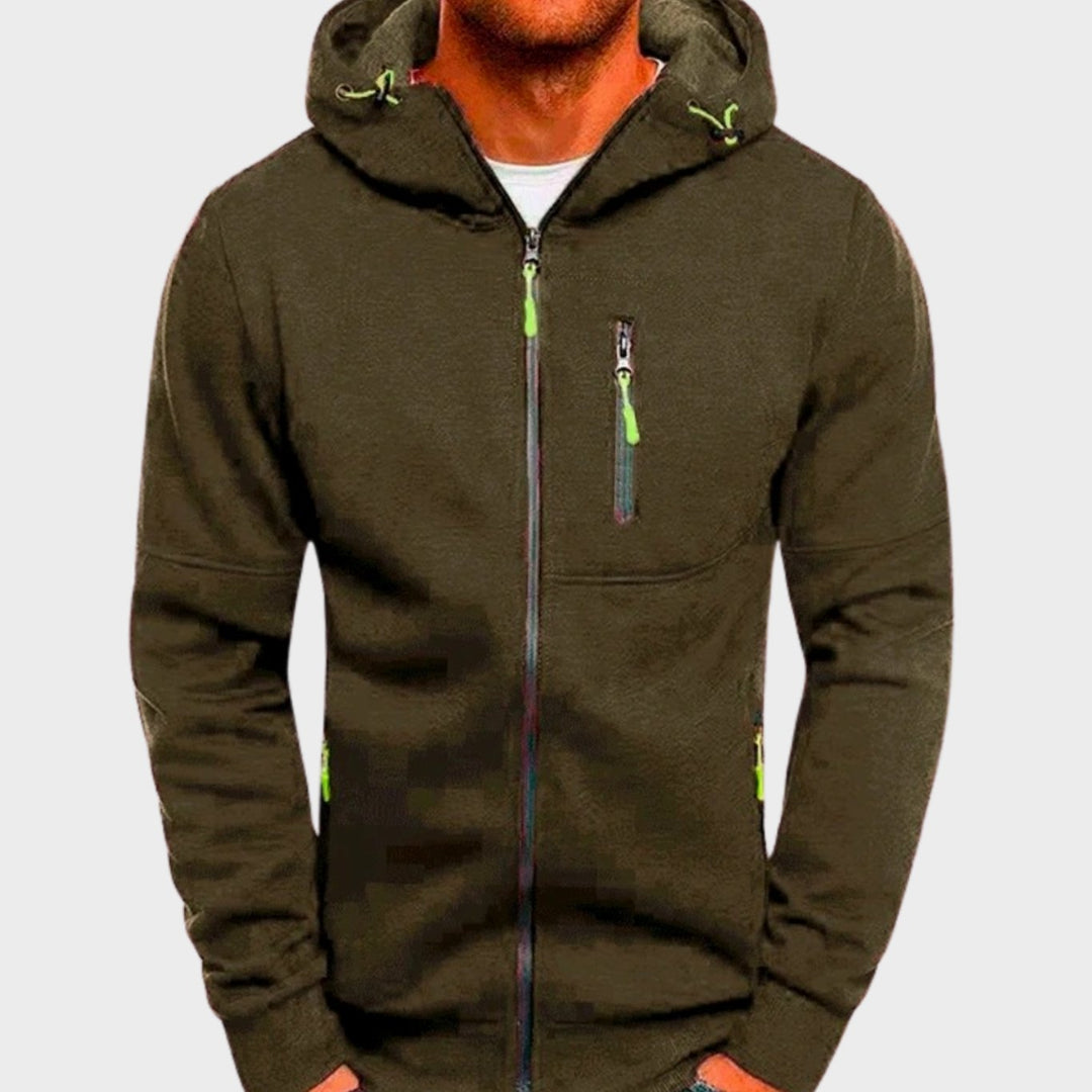 Herren Kapuzenpullover mit Reißverschluss Lässiger Zip-Hoodie - Olivgrün