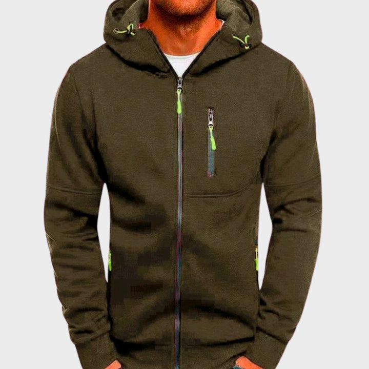 Herren Kapuzenpullover mit Reißverschluss Lässiger Zip-Hoodie - Olivgrün
