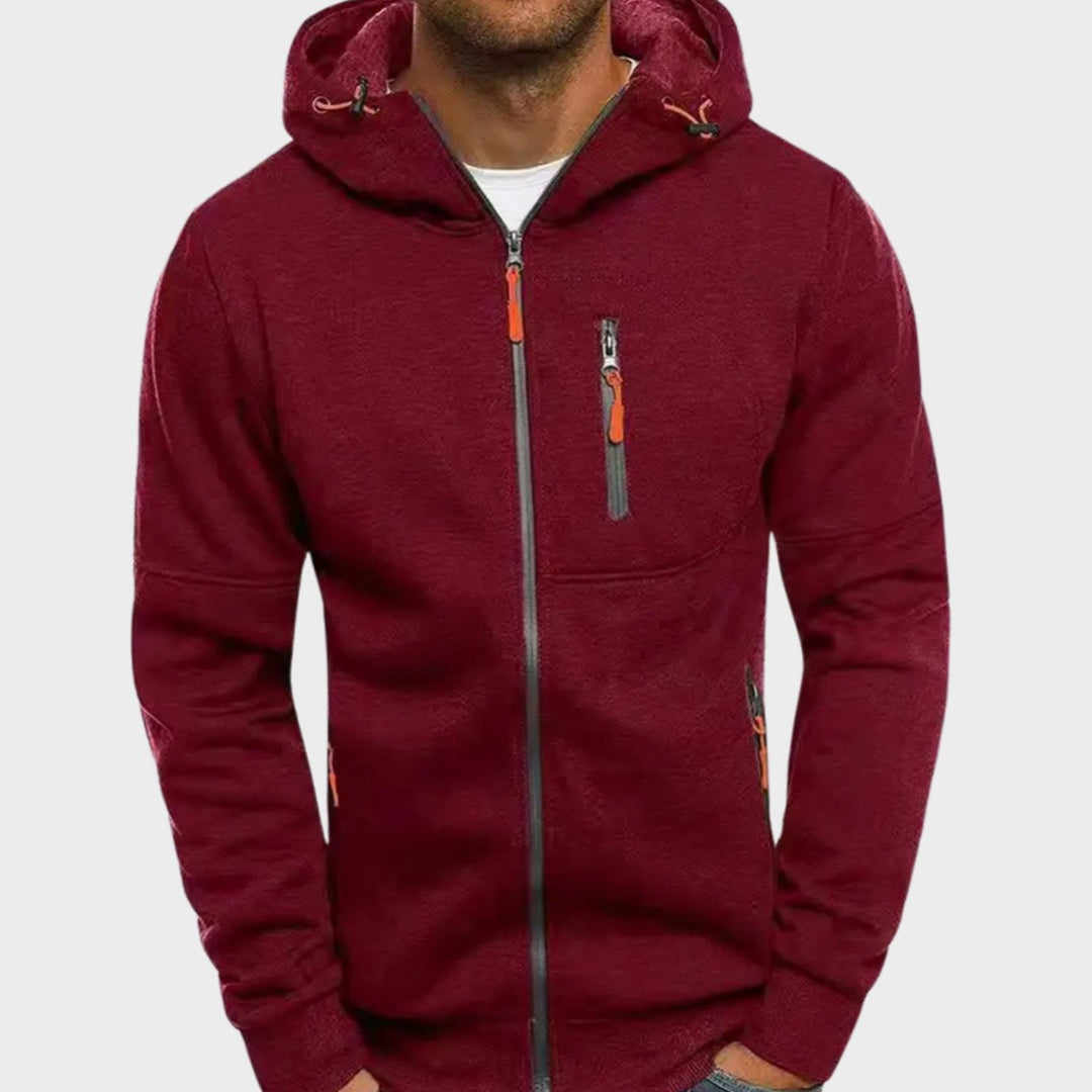 Herren Kapuzenpullover mit Reißverschluss Lässiger Zip-Hoodie - Rot