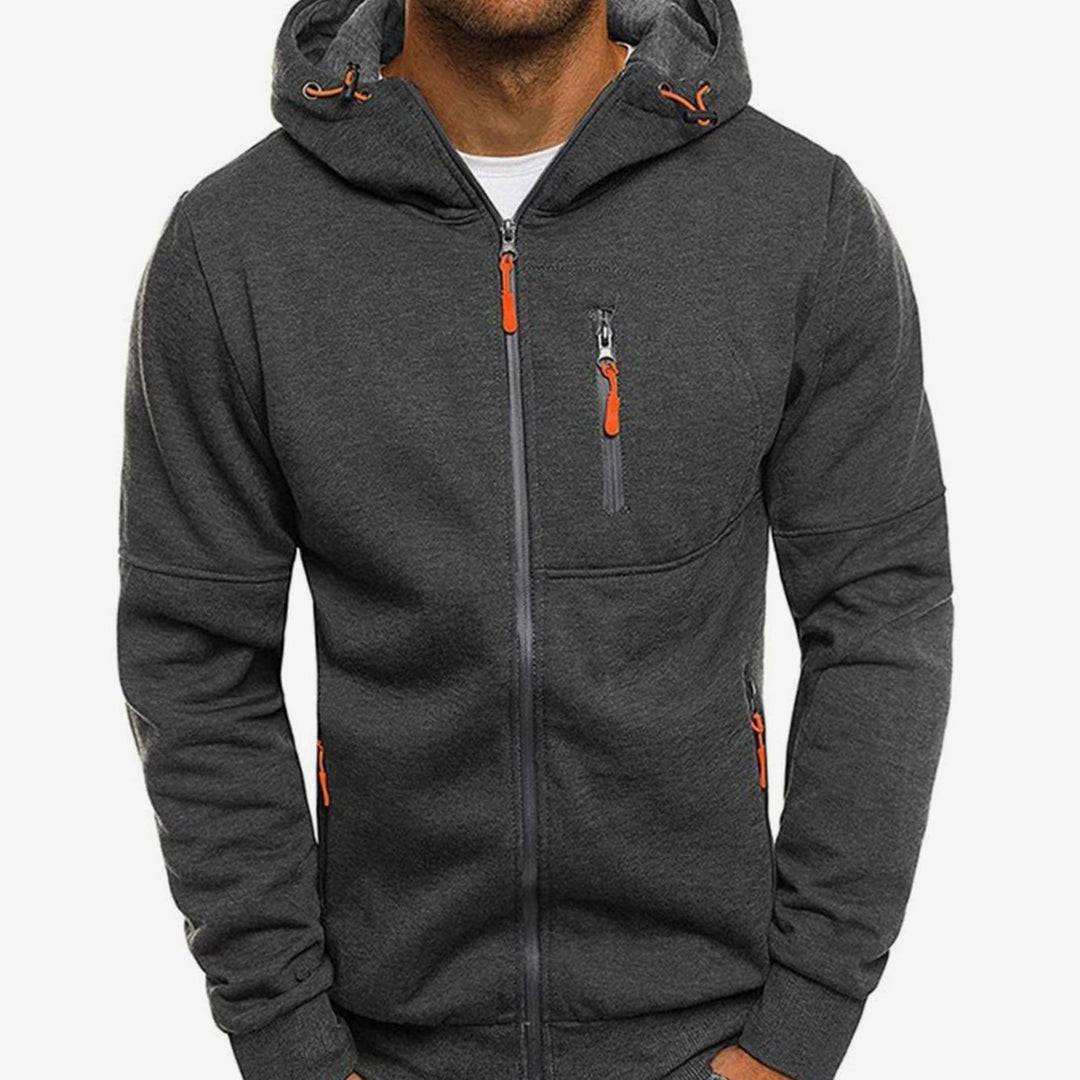 Herren Kapuzenpullover mit Reißverschluss Lässiger Zip-Hoodie - Dunkelgrau