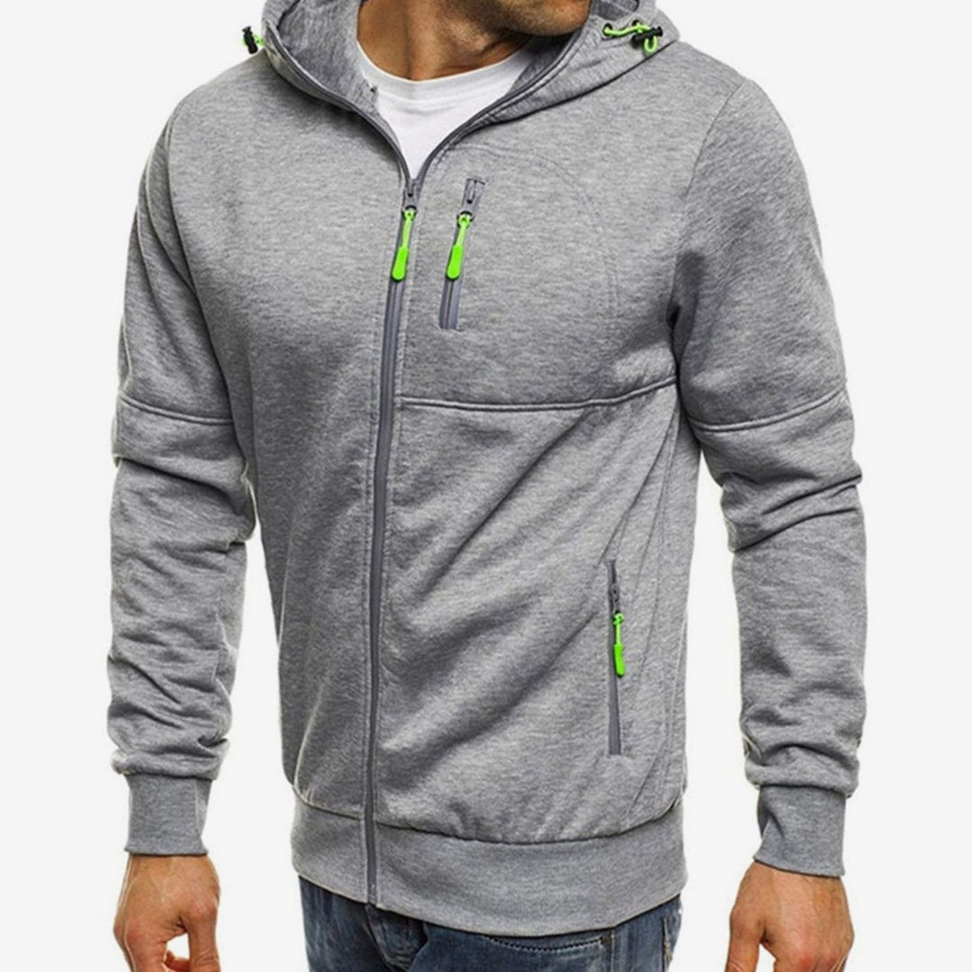 Herren Kapuzenpullover mit Reißverschluss Lässiger Zip-Hoodie - Hellgrau