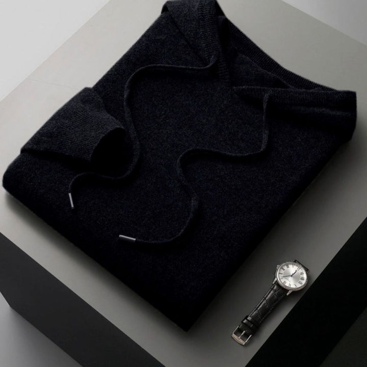 Herren Kapuzenpullover weicher Strick bequemer Passform Frühling - Schwarz