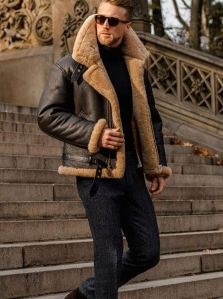 Herren Klassische Sherpa-gefütterte Fliegerjacke mit Reißverschluss
