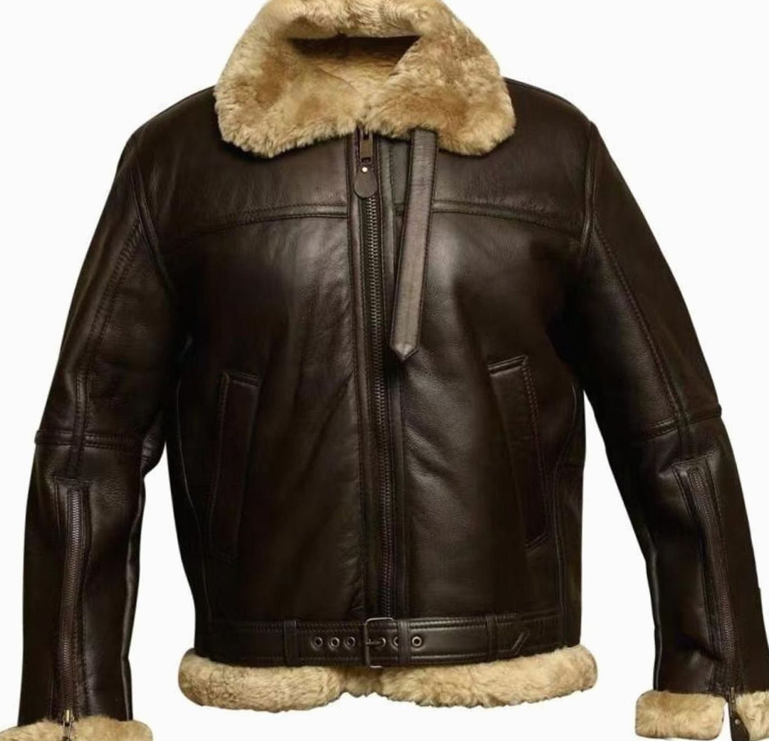Herren Klassische Sherpa-gefütterte Fliegerjacke mit Reißverschluss