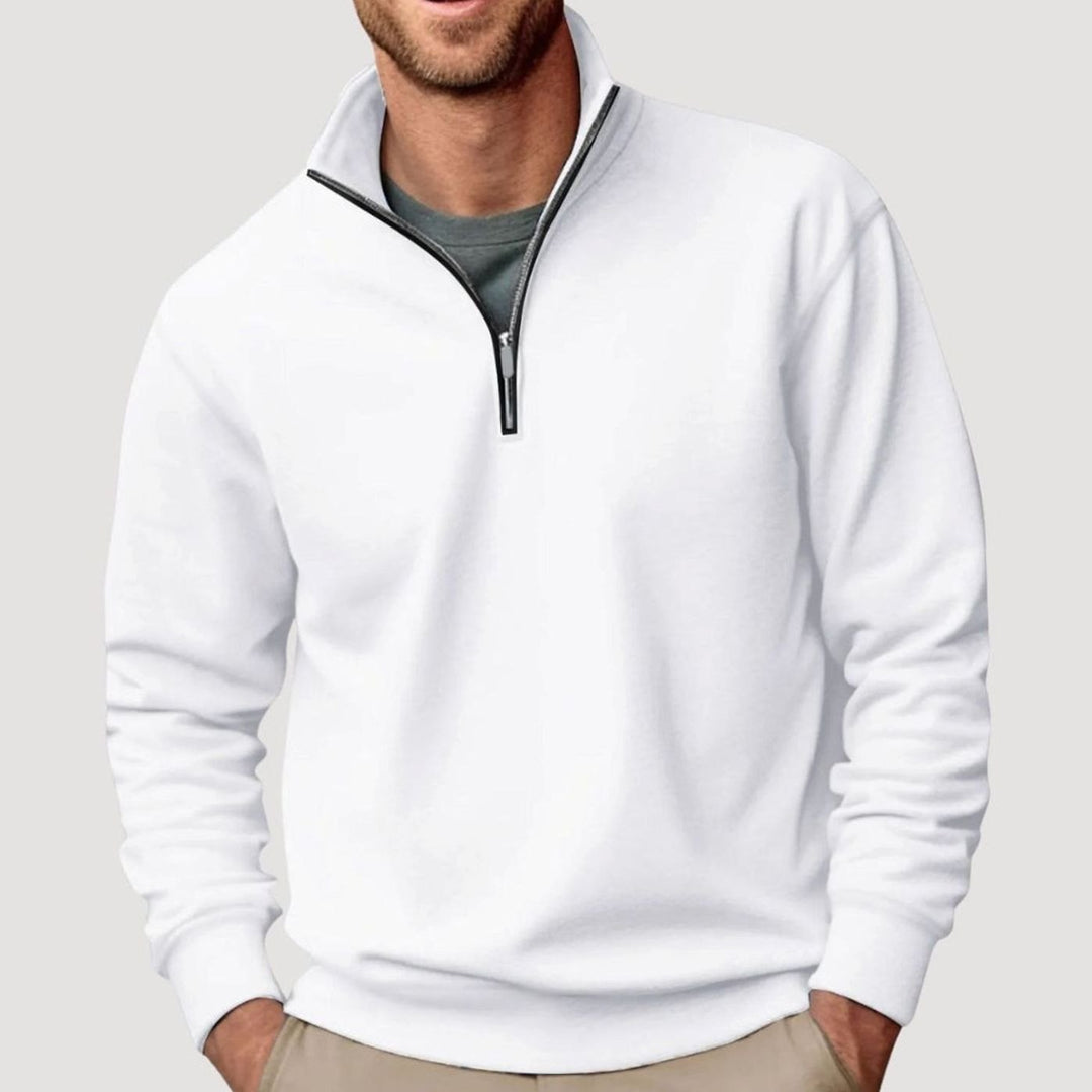 Herren Klassischer Pullover mit Viertelreißverschluss Lockerer Fit - Weiß
