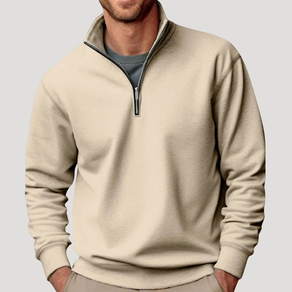 Herren Klassischer Pullover mit Viertelreißverschluss Lockerer Fit - Beige