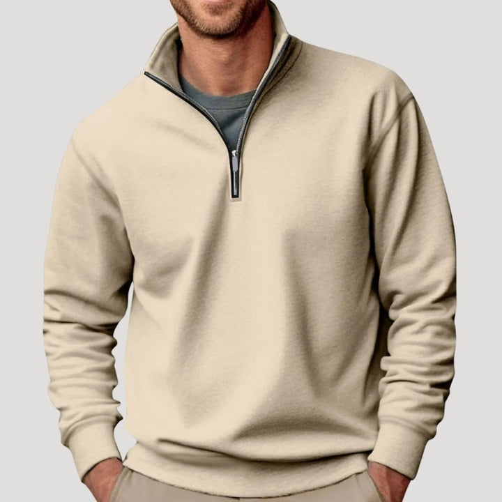 Herren Klassischer Pullover mit Viertelreißverschluss Lockerer Fit - Beige