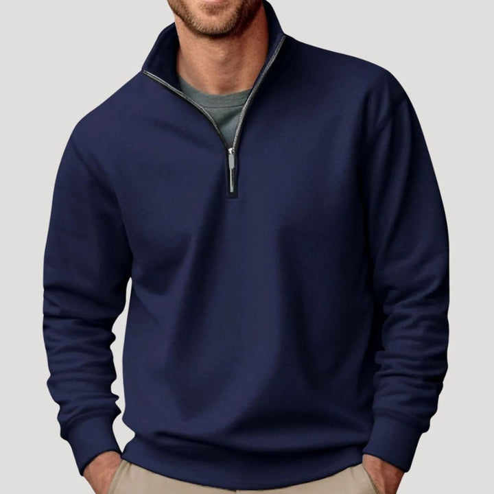 Herren Klassischer Pullover mit Viertelreißverschluss Lockerer Fit - Marineblau
