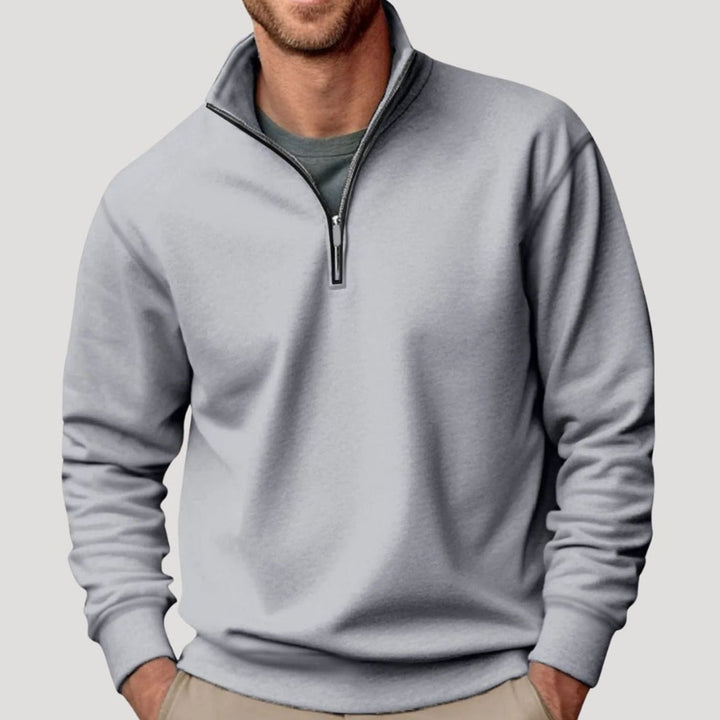 Herren Klassischer Pullover mit Viertelreißverschluss Lockerer Fit - Grau