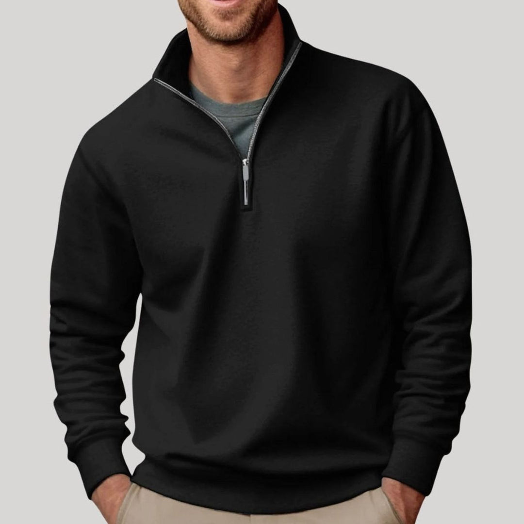 Herren Klassischer Pullover mit Viertelreißverschluss Lockerer Fit - Schwarz