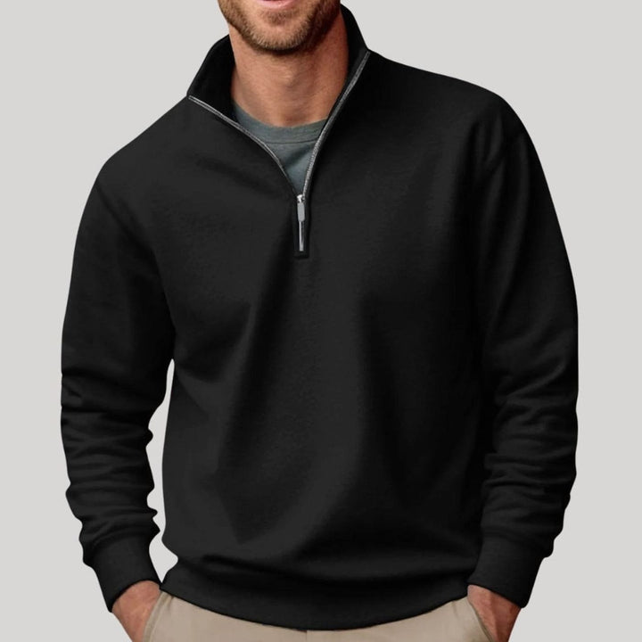 Herren Klassischer Pullover mit Viertelreißverschluss Lockerer Fit - Schwarz