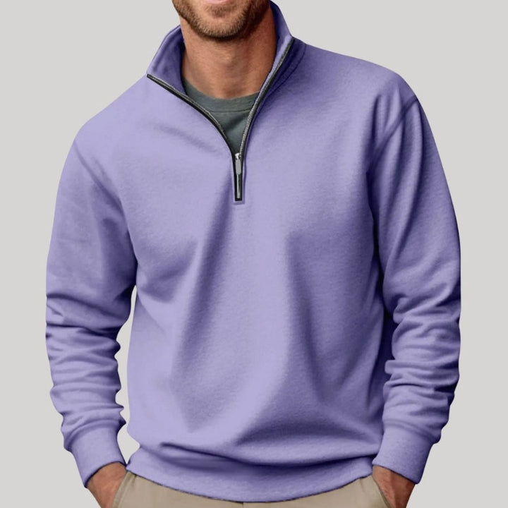 Herren Klassischer Pullover mit Viertelreißverschluss Lockerer Fit - Lila
