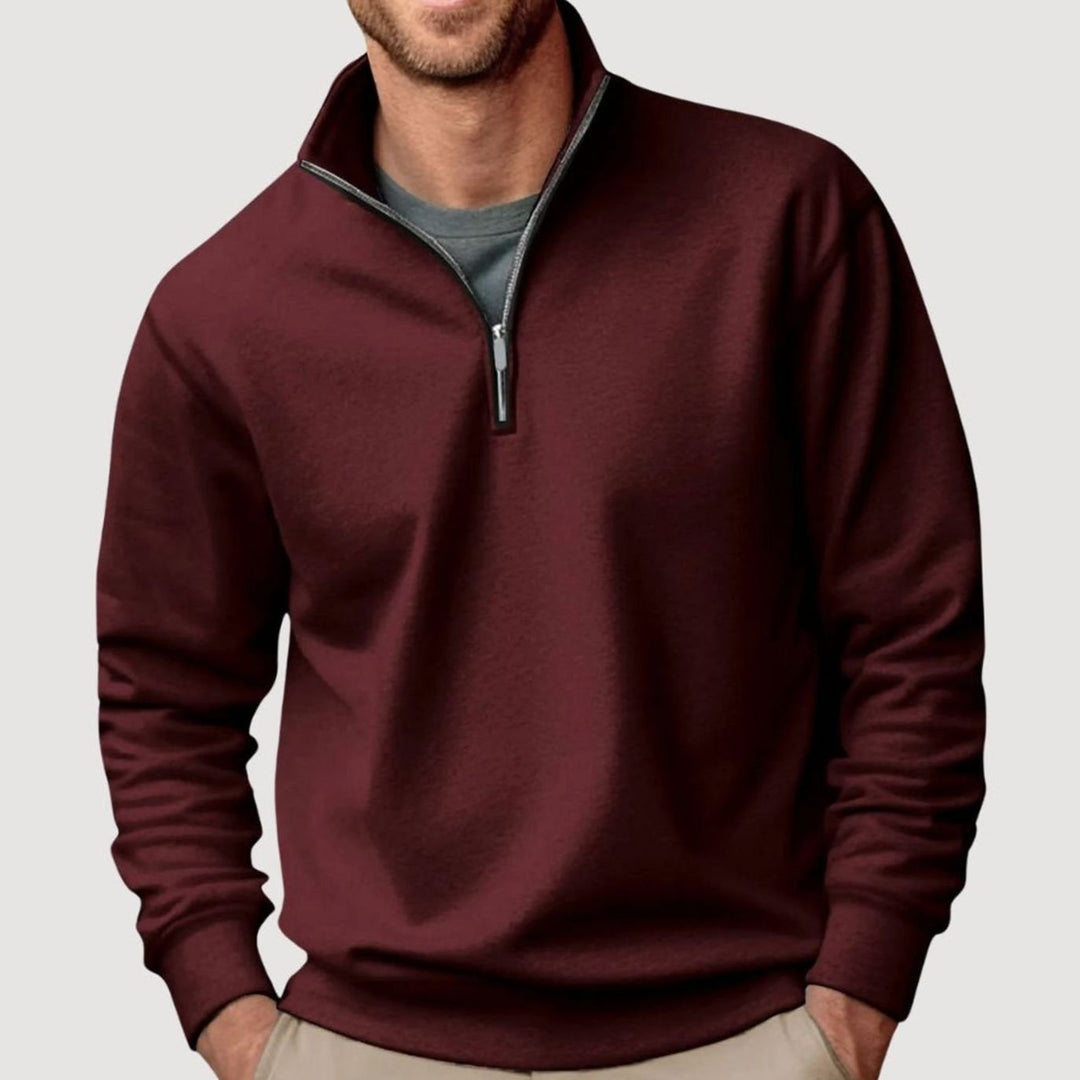 Herren Klassischer Pullover mit Viertelreißverschluss Lockerer Fit - Braun