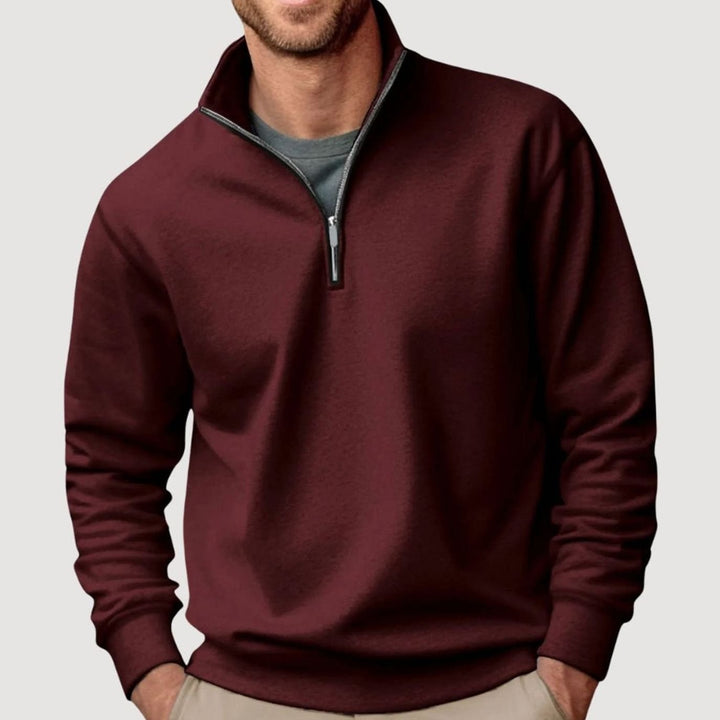 Herren Klassischer Pullover mit Viertelreißverschluss Lockerer Fit - Braun