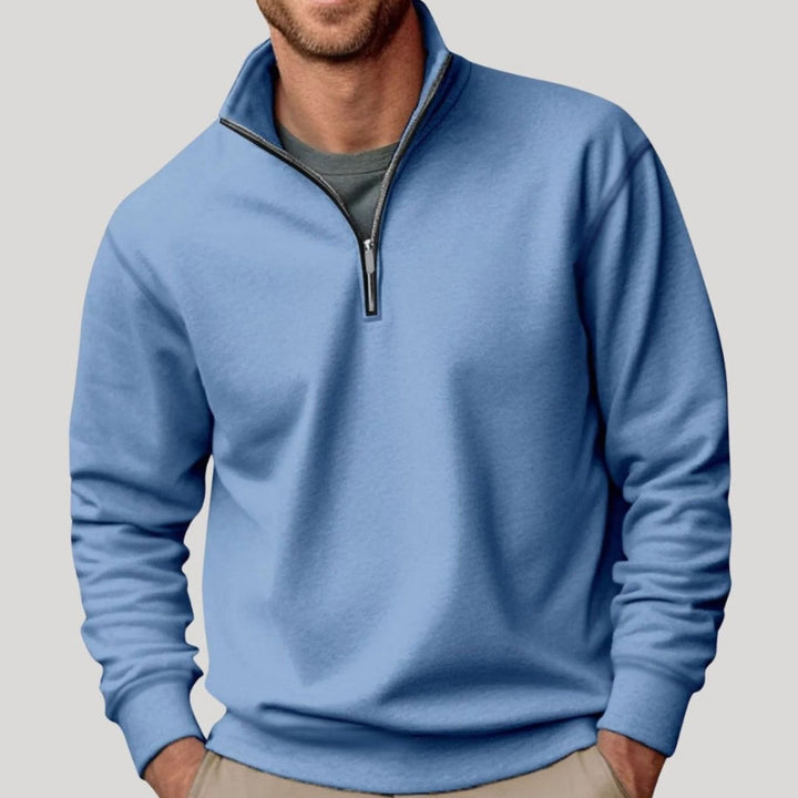 Herren Klassischer Pullover mit Viertelreißverschluss Lockerer Fit - Blau