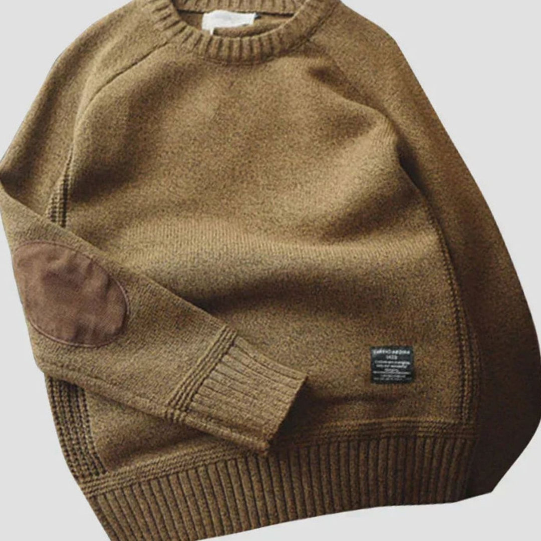 Herren Klassischer Strickpullover mit Ellbogenpatches für den Winter - Braun