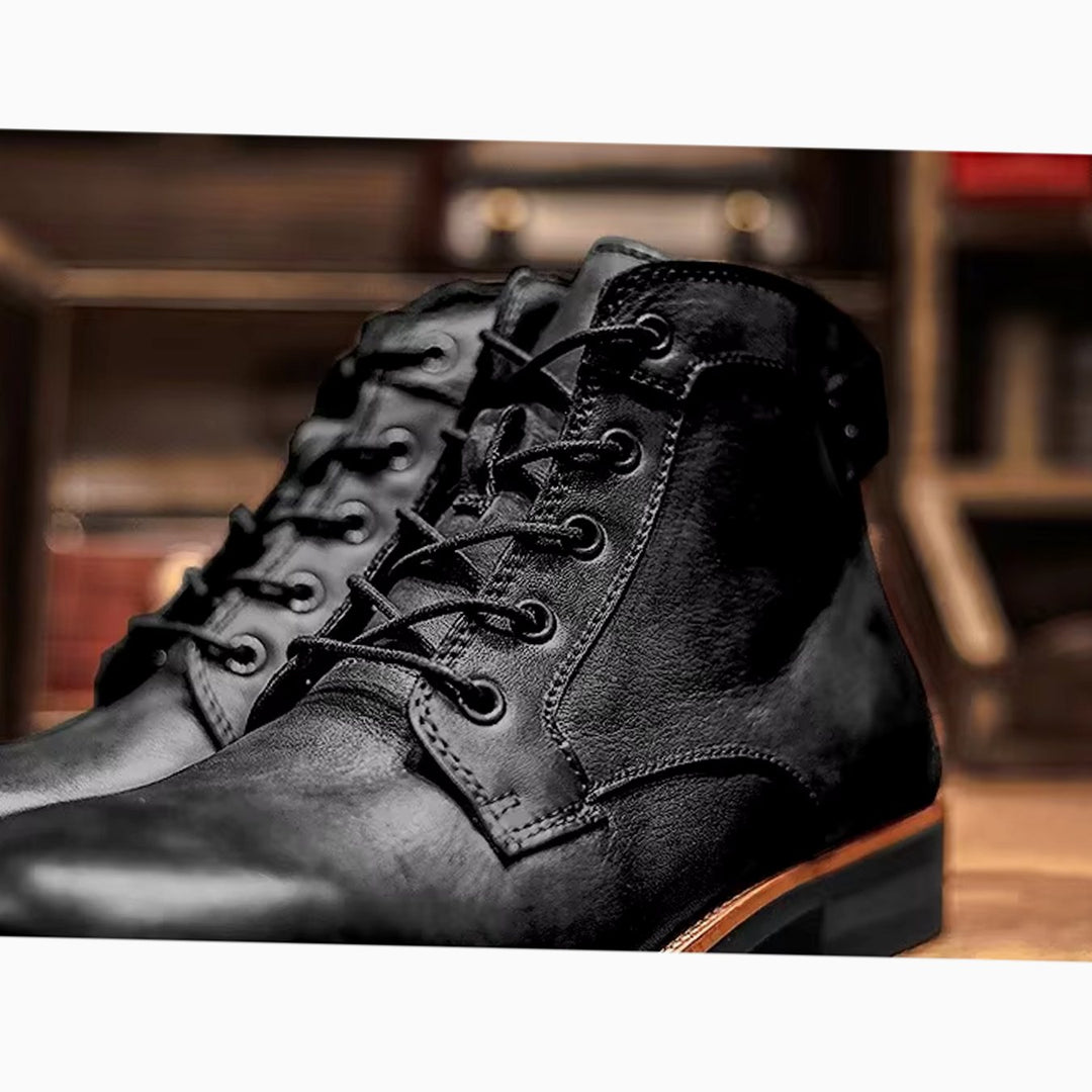 Herren Knöchelhohe Schnür-Stiefeletten mit Robuster Lederlook-Sohle
