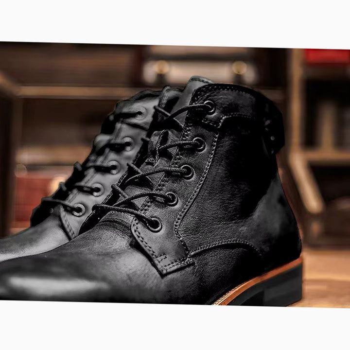 Herren Knöchelhohe Schnür-Stiefeletten mit Robuster Lederlook-Sohle