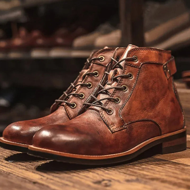 Herren Knöchelhohe Schnür-Stiefeletten mit Robuster Lederlook-Sohle