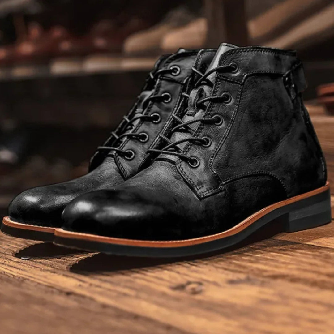 Herren Knöchelhohe Schnür-Stiefeletten mit Robuster Lederlook-Sohle