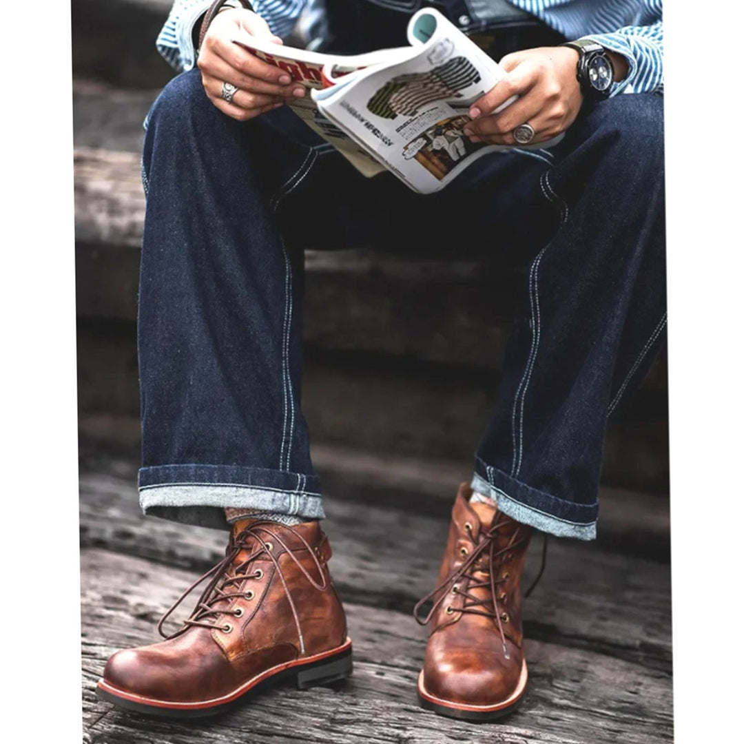 Herren Knöchelhohe Schnür-Stiefeletten mit Robuster Lederlook-Sohle