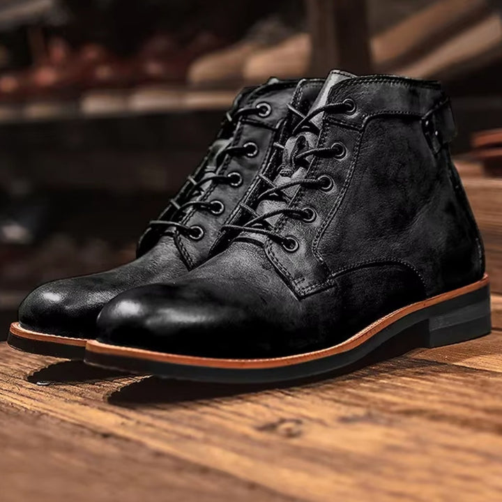 Herren Knöchelhohe Schnür-Stiefeletten mit Robuster Lederlook-Sohle