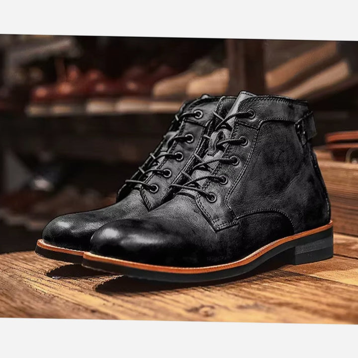 Herren Knöchelhohe Schnür-Stiefeletten mit Robuster Lederlook-Sohle