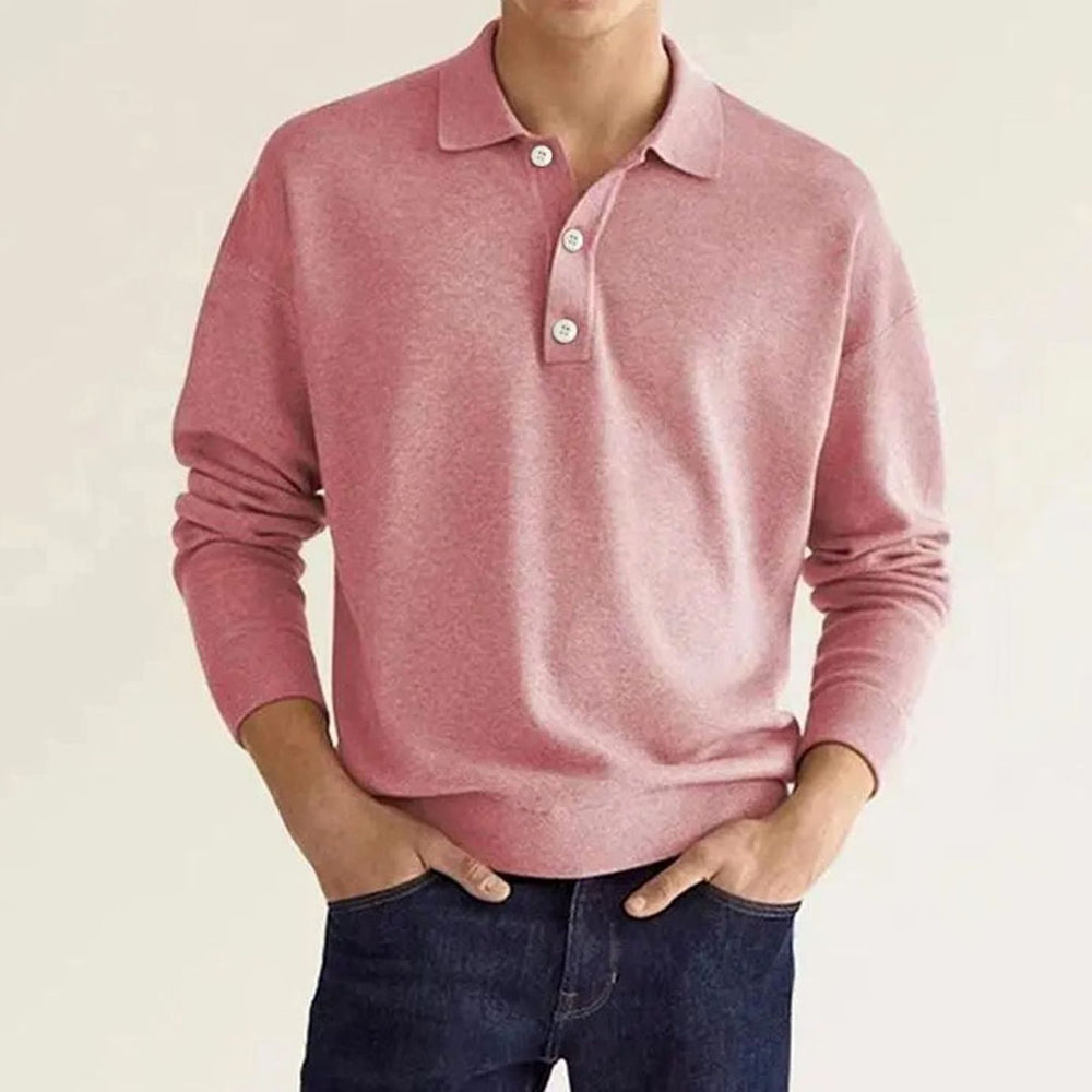 Herren Langarm-Poloshirt mit klassischem Polo-Kragen Strickoptik - Rosa