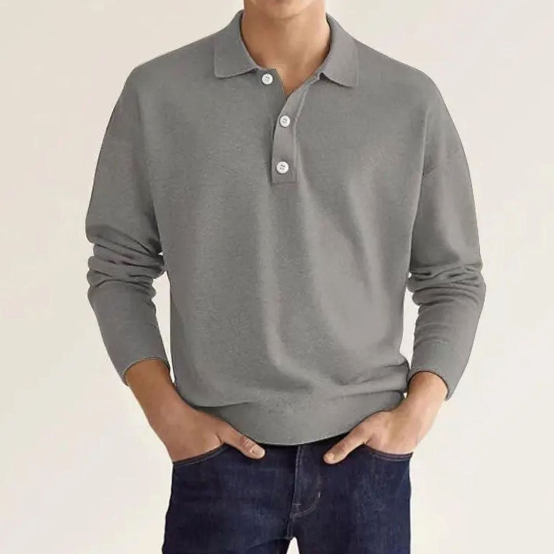 Herren Langarm-Poloshirt mit klassischem Polo-Kragen Strickoptik - Grau