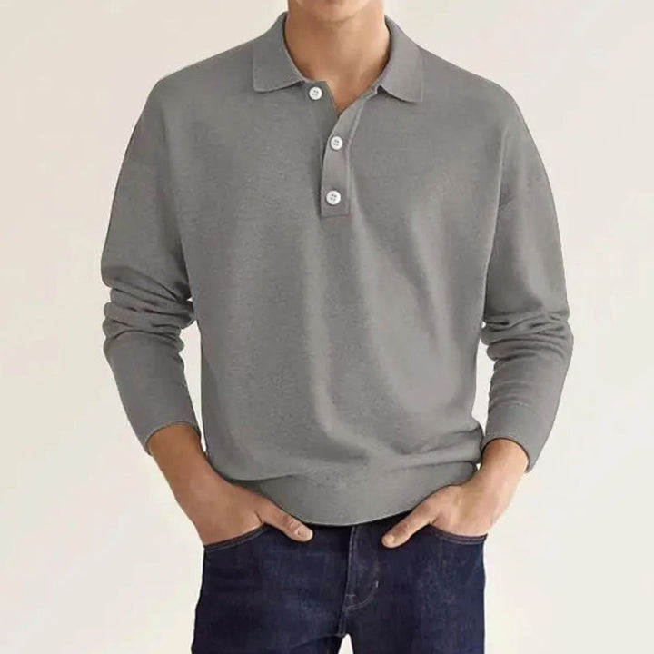 Herren Langarm-Poloshirt mit klassischem Polo-Kragen Strickoptik - Grau