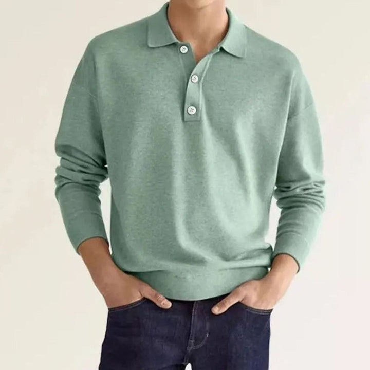 Herren Langarm-Poloshirt mit klassischem Polo-Kragen Strickoptik - Hellgrün