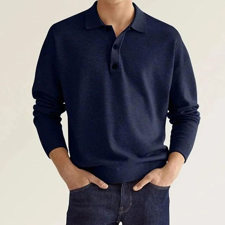 Herren Langarm-Poloshirt mit klassischem Polo-Kragen Strickoptik - Marineblau