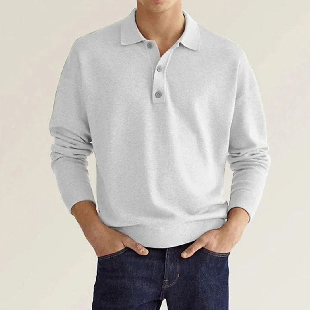 Herren Langarm-Poloshirt mit klassischem Polo-Kragen Strickoptik - Weiß