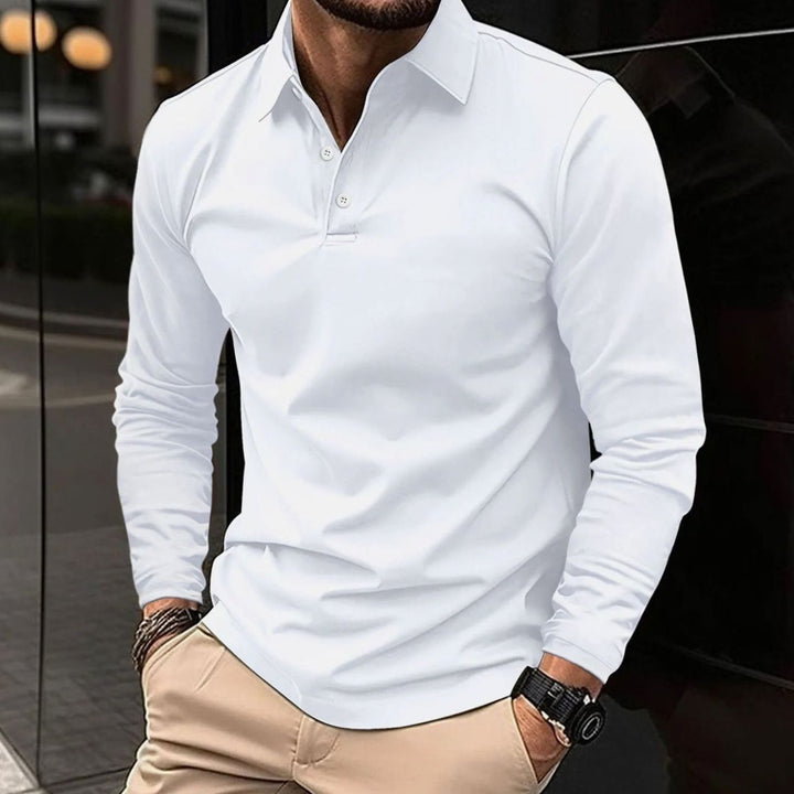 Herren Langarm-Poloshirt schmale Passform Hemdkragen - Weiß