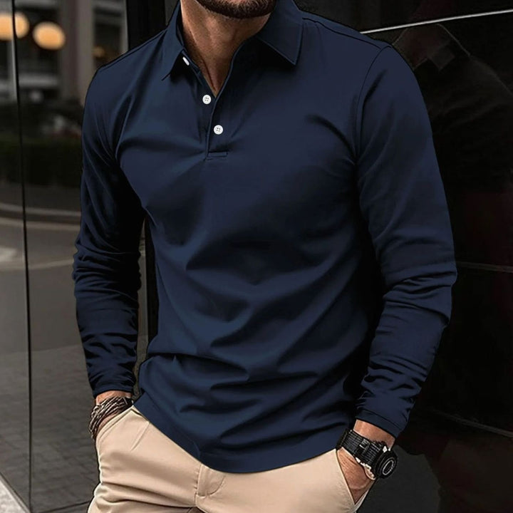 Herren Langarm-Poloshirt schmale Passform Hemdkragen - Blau