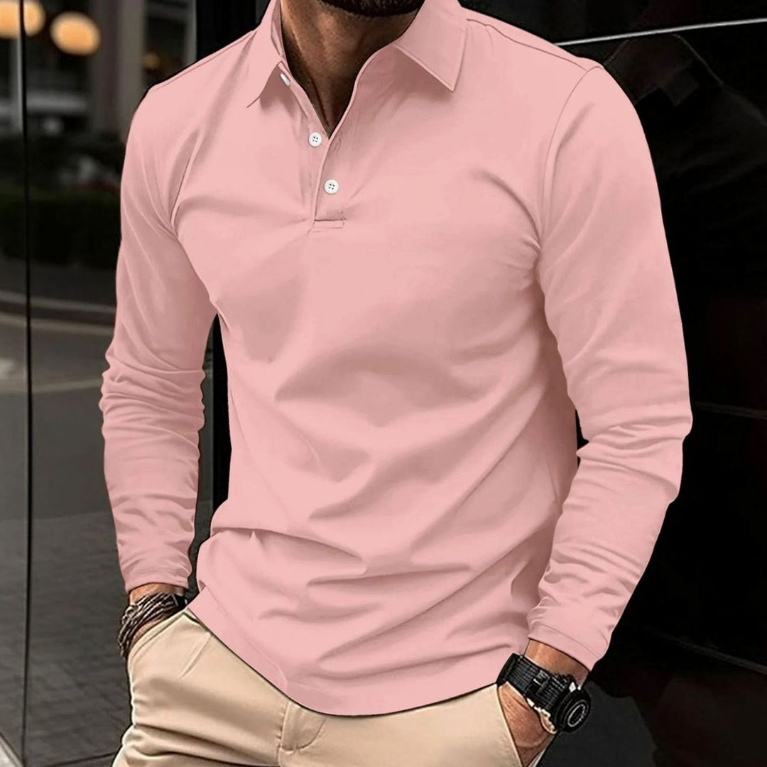 Herren Langarm-Poloshirt schmale Passform Hemdkragen - Rosa